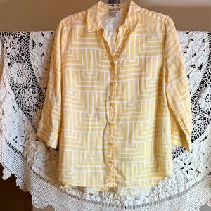 Chicos Yellow Geometric Women's Top Size 1 (8/10) 100% Linen